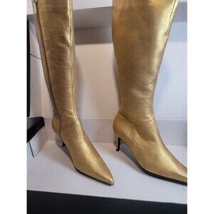 Colin Stuart Womens Size 7 Metallic Gold Pointed Toe Kitten Heel Knee High Boots